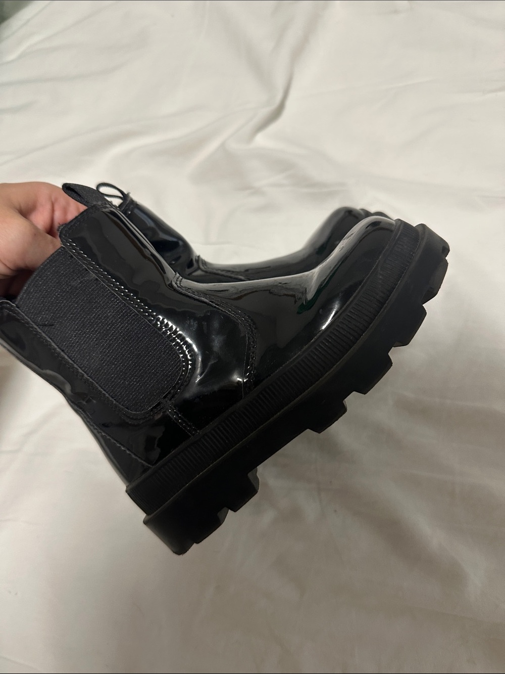 H&M Black Patent Chelsea Lug Boots for Kids